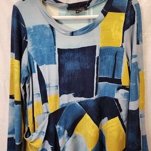 Habitat Abstract Block Print Long Sleeve Top in Blue & Yellow